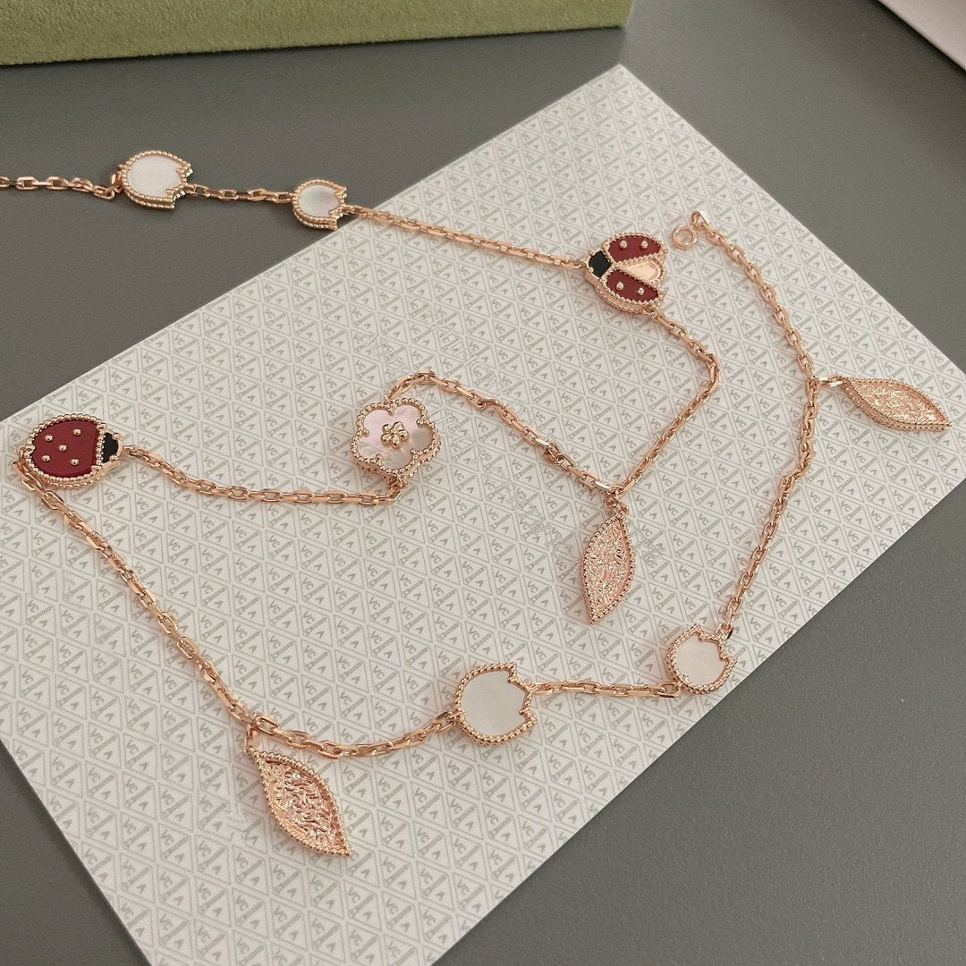 [Luxery]LUCKY SPRING 15 MOTIFS ROSE GOLD NECKLACE