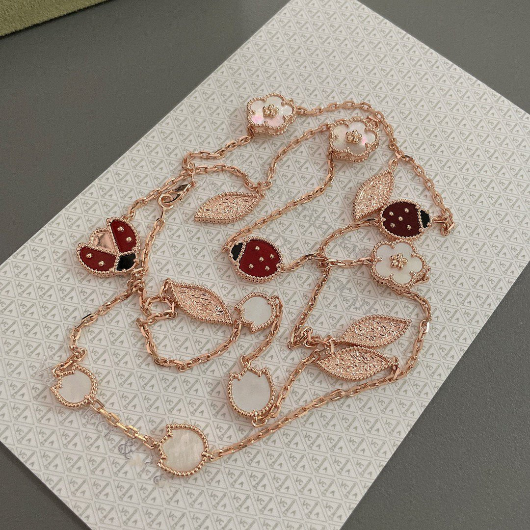 [Luxery]LUCKY SPRING 15 MOTIFS ROSE GOLD NECKLACE