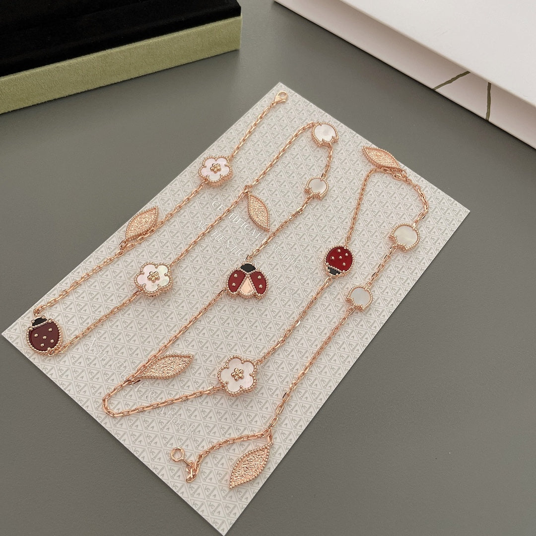 [Luxery]LUCKY SPRING 15 MOTIFS ROSE GOLD NECKLACE