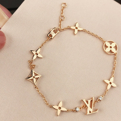 [Luxery]STAR AND SUN 7 MOTIFS GOLD BRACELET