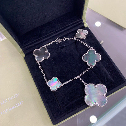 [Luxery]CLOVER 5 MOTIFS SIVLER DARK MOP BRACELET