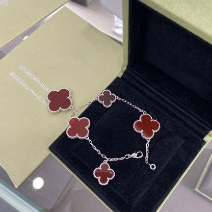 [Luxery]CLOVER 5 MOTIFS SIVLER CARNELIAN BRACELET