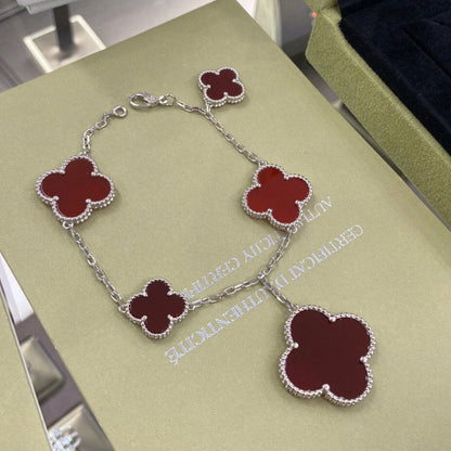 [Luxery]CLOVER 5 MOTIFS SIVLER CARNELIAN BRACELET