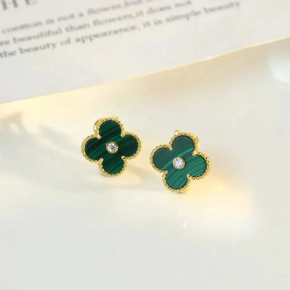 [Luxery]CLOVER MEDIUM 1 MOTIFS MALACHITE DIAMOND EARRINGS