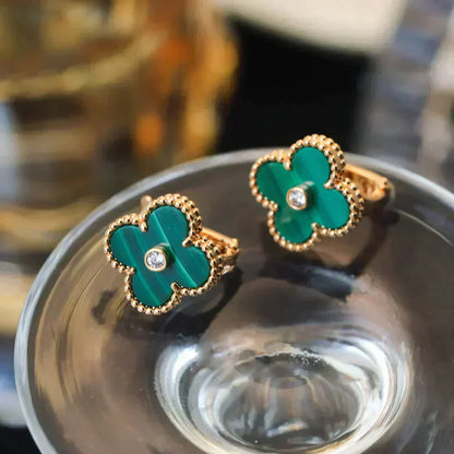 [Luxery]CLOVER MEDIUM 1 MOTIFS MALACHITE DIAMOND EARRINGS
