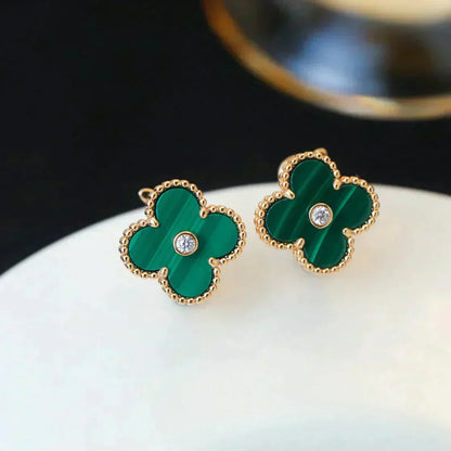 [Luxery]CLOVER MEDIUM 1 MOTIFS MALACHITE DIAMOND EARRINGS