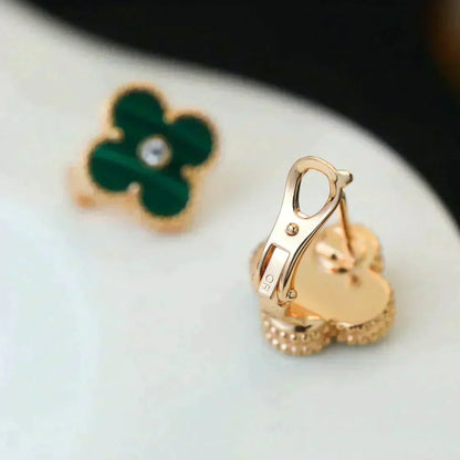 [Luxery]CLOVER MEDIUM 1 MOTIFS MALACHITE DIAMOND EARRINGS