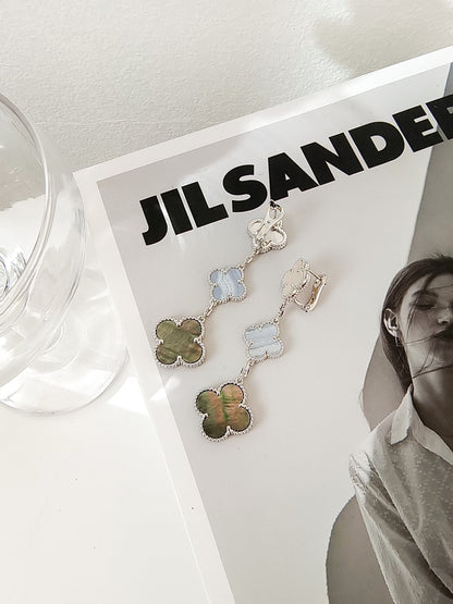 [Luxery]CLOVER 3 MOTIFS CHALCEDONY DARK MOP SILVER EARRINGS