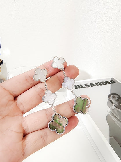 [Luxery]CLOVER 3 MOTIFS CHALCEDONY DARK MOP SILVER EARRINGS