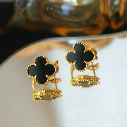 [Luxery]CLOVER MEDIUM 1 MOTIFS  ONYX STUD EARRINGS