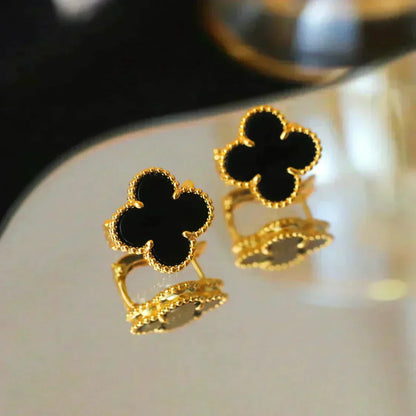 [Luxery]CLOVER MEDIUM 1 MOTIFS  ONYX STUD EARRINGS