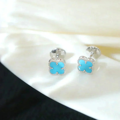[Luxery]CLOVER MINI 9.5MM ONYX STUD EARRINGS SILVER