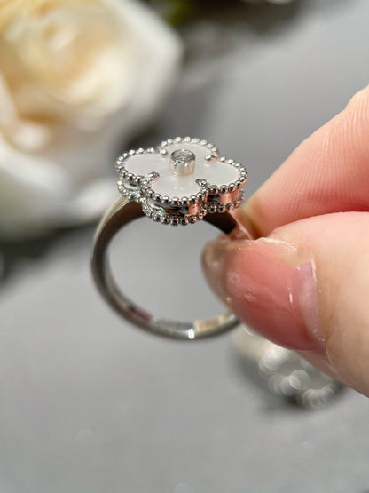 [Luxery]CLOVER SILVER MOP DIAMOND RING