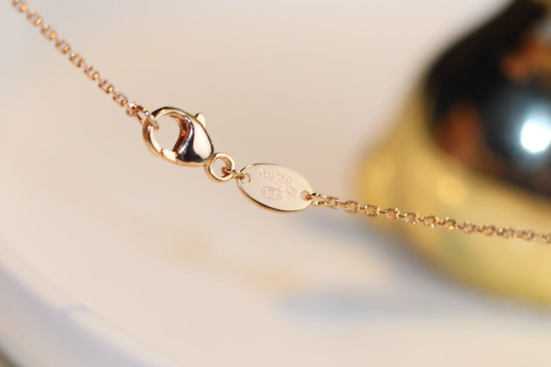 [Luxery]JEUX MALACHITE 1 DIAMOND PINK GOLD NECKLACE