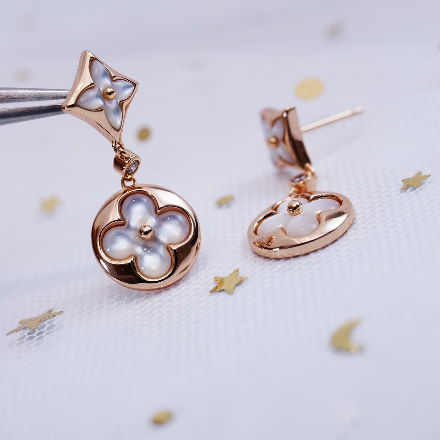 [Luxery]STAR AND SUN PINK GOLD MOP DROP EARRINGS