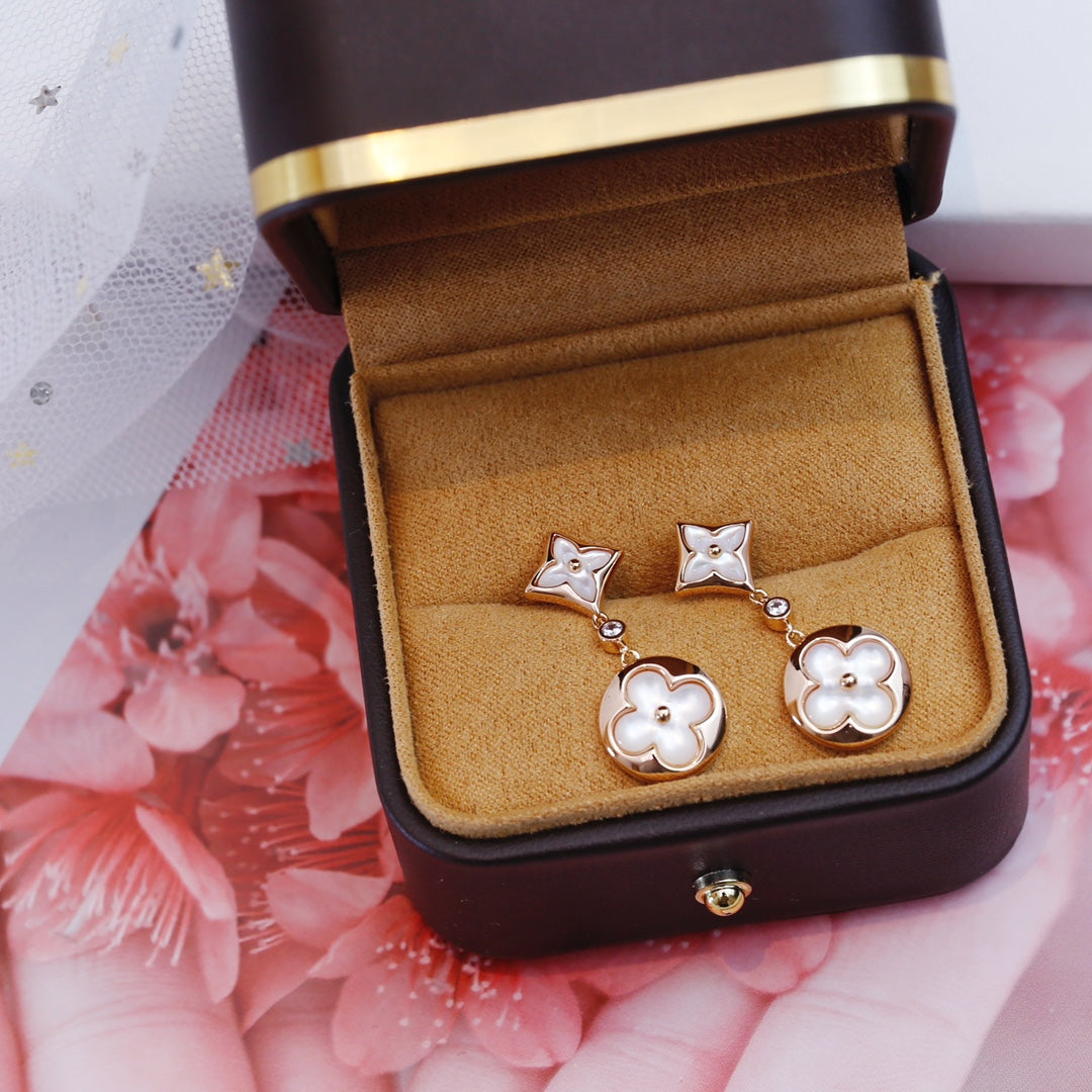 [Luxery]STAR AND SUN PINK GOLD MOP DROP EARRINGS