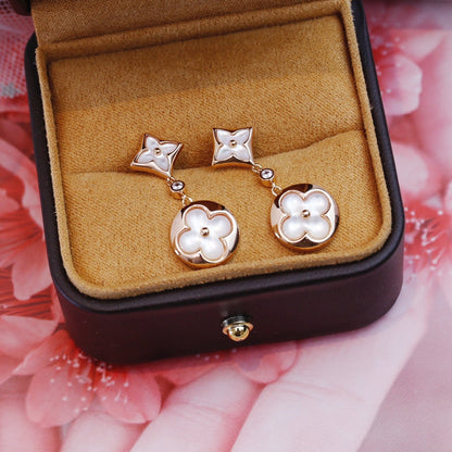 [Luxery]STAR AND SUN PINK GOLD MOP DROP EARRINGS