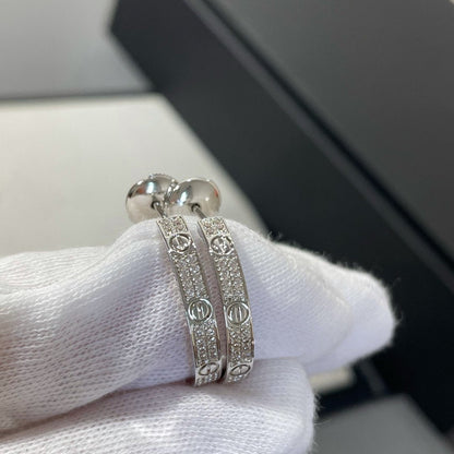 [Luxery]LOVE DIAMOND SILVER HOOP EARRINGS