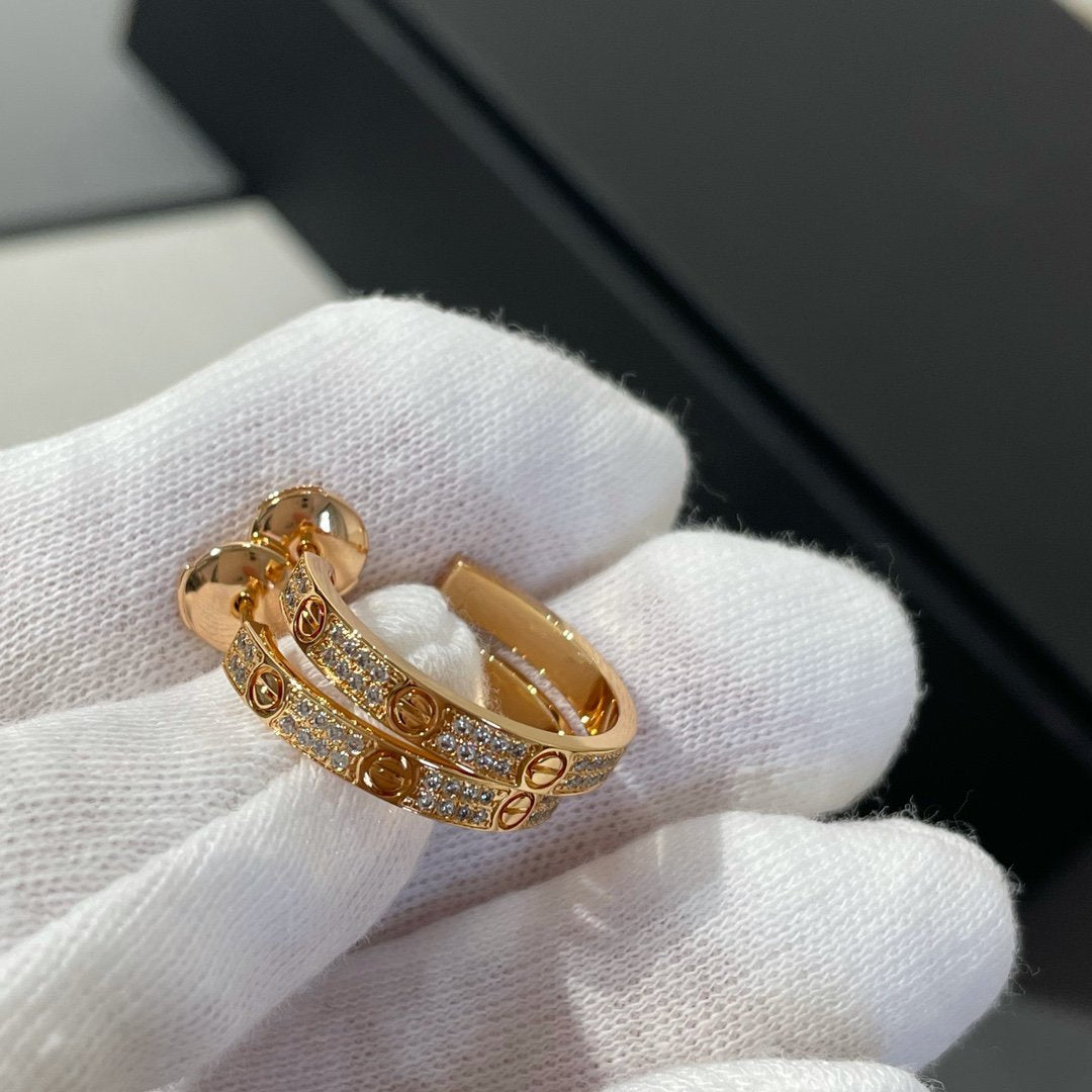 [Luxery]LOVE DIAMOND PINK GOLD HOOP EARRINGS