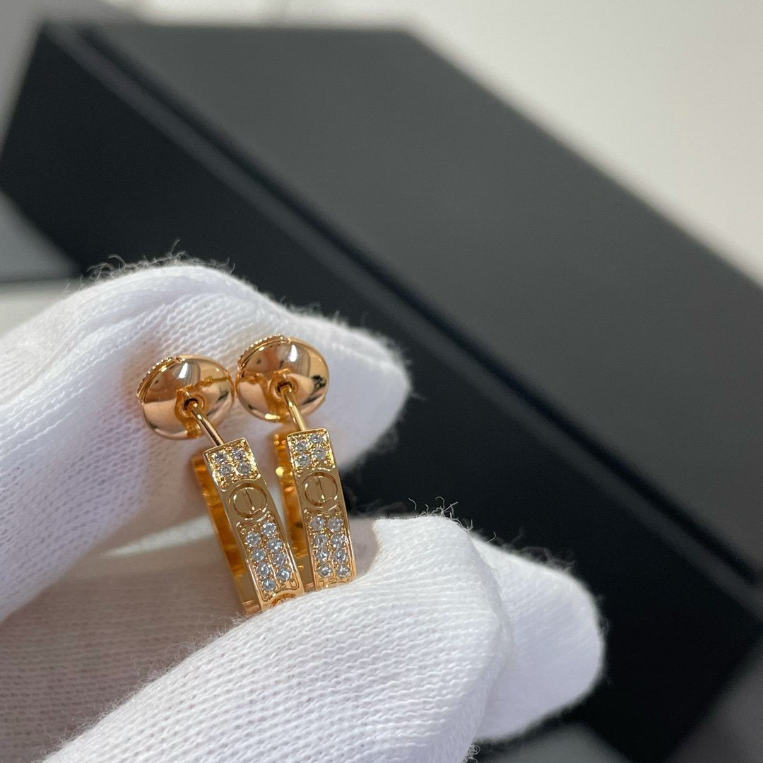 [Luxery]LOVE DIAMOND PINK GOLD HOOP EARRINGS