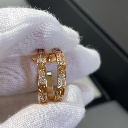 [Luxery]LOVE DIAMOND PINK GOLD HOOP EARRINGS