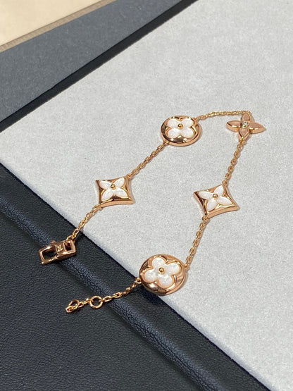 [Luxery]STAR AND SUN 5 MOTIF MOP PINK GOLD BRACELET