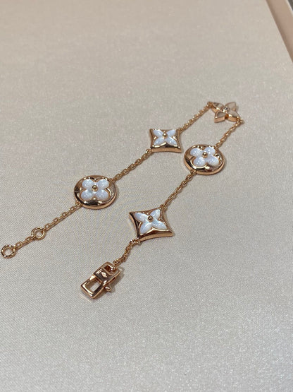 [Luxery]STAR AND SUN 5 MOTIF MOP PINK GOLD BRACELET
