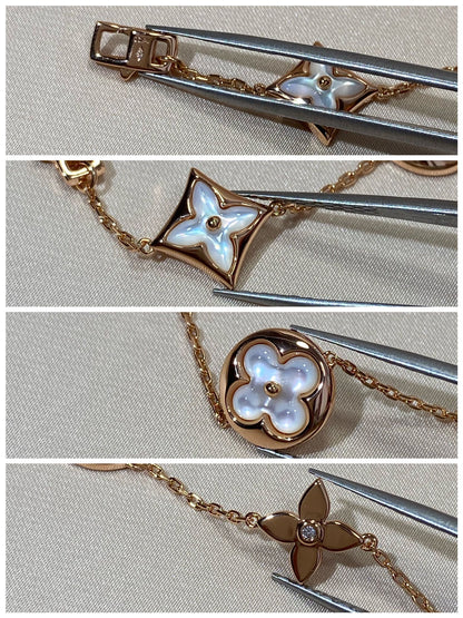 [Luxery]STAR AND SUN 5 MOTIF MOP PINK GOLD BRACELET