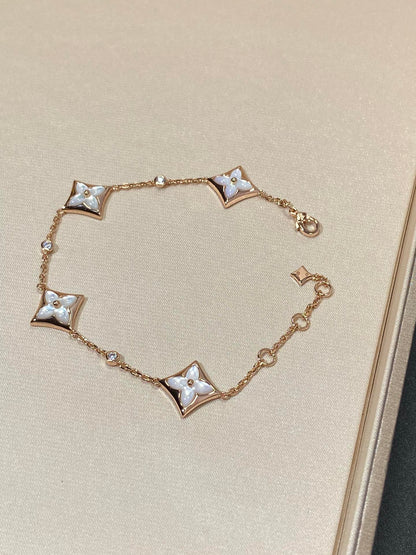 [Luxery]STAR 4 MOTIF MOP DIAMOND PINK GOLD BRACELET