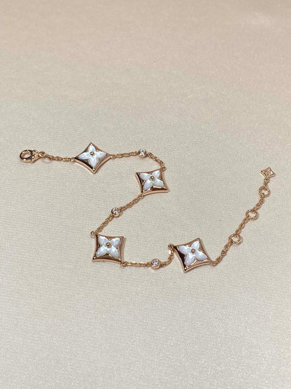 [Luxery]STAR 4 MOTIF MOP DIAMOND PINK GOLD BRACELET