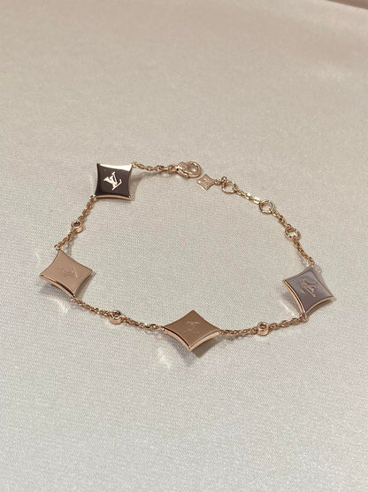 [Luxery]STAR 4 MOTIF MOP DIAMOND PINK GOLD BRACELET