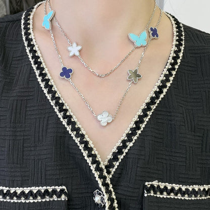 [Luxery]LUCKY CLOVER SILVER 11 MOTIF NECKLACE