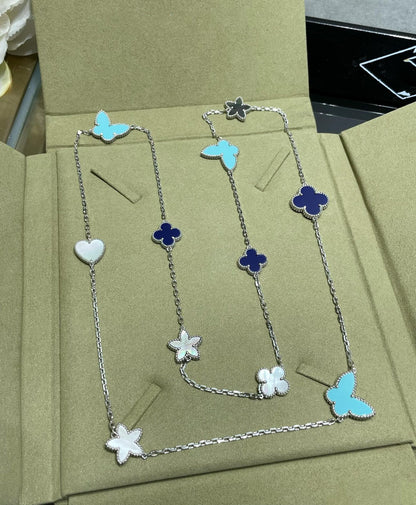 [Luxery]LUCKY CLOVER SILVER 11 MOTIF NECKLACE