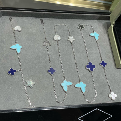 [Luxery]LUCKY CLOVER SILVER 11 MOTIF NECKLACE