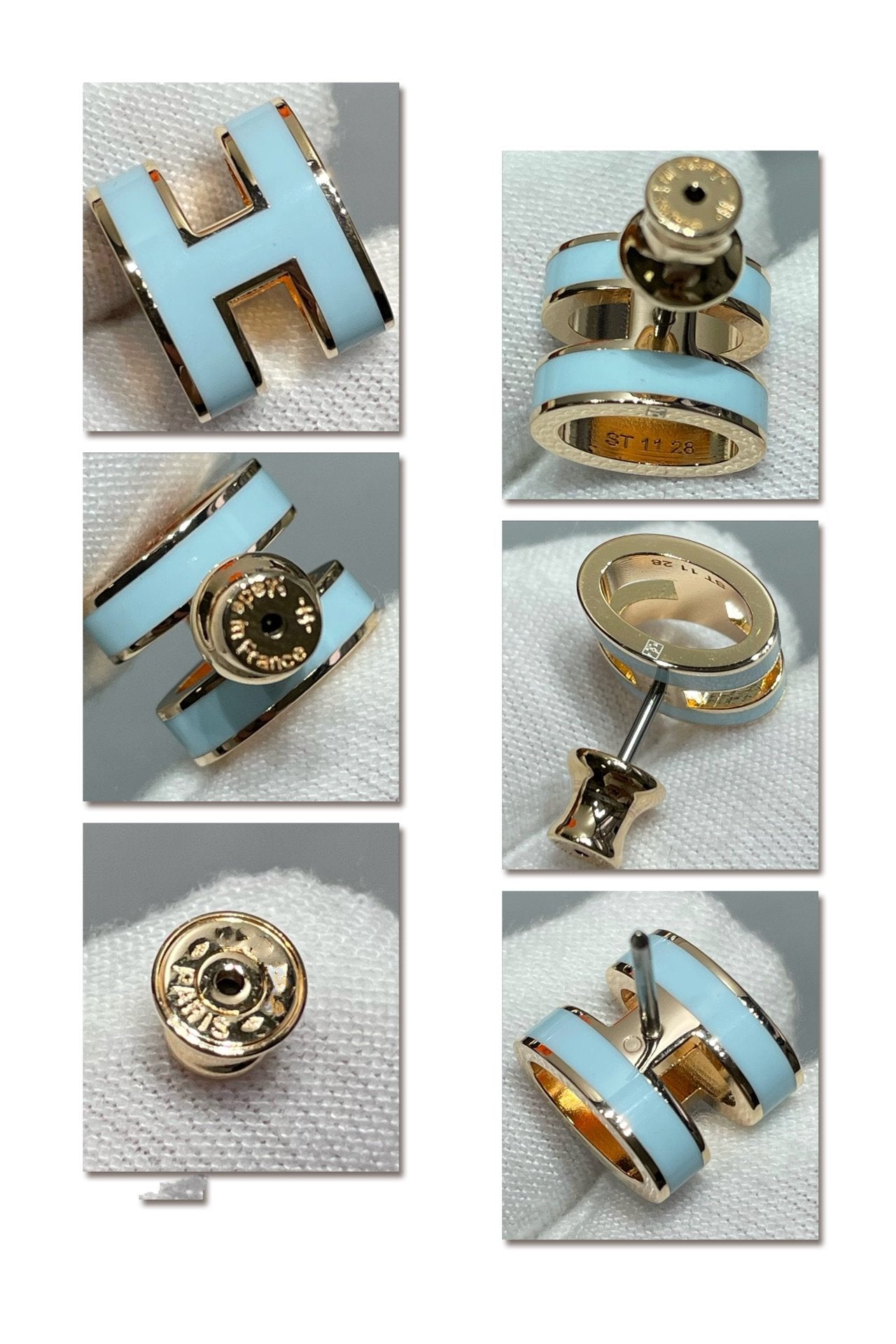 [Luxery]POP H SKY BLUE STUD EARRINGS