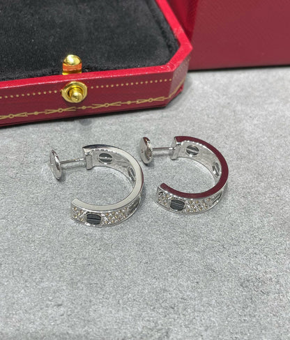 [Luxery]LOVE CERAMIC DIAMOND PAVED SILVER EARRINGS