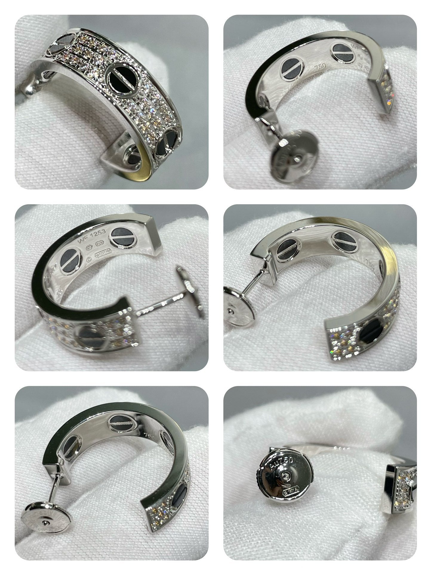 [Luxery]LOVE CERAMIC DIAMOND PAVED SILVER EARRINGS