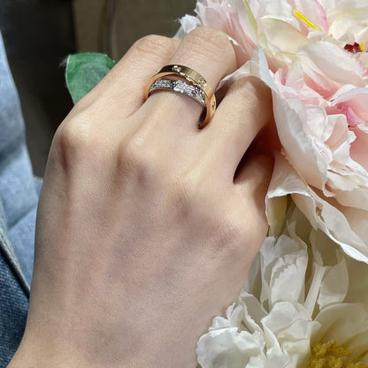 [Luxery]LOVE PINK GOLD SILVER DIAMOND DOUBLE RING