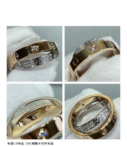 [Luxery]LOVE PINK GOLD SILVER DIAMOND DOUBLE RING