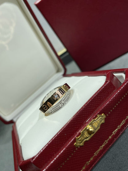 [Luxery]LOVE PINK GOLD SILVER DIAMOND DOUBLE RING