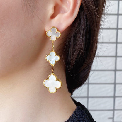 [Luxery]CLOVER MOP 3 MOTIFS GOLD EARRINGS