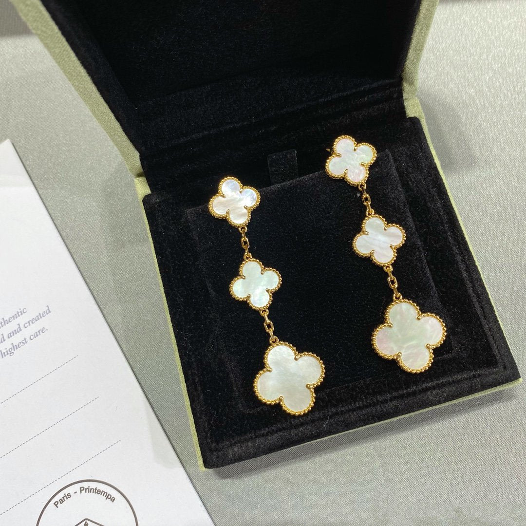 [Luxery]CLOVER MOP 3 MOTIFS GOLD EARRINGS