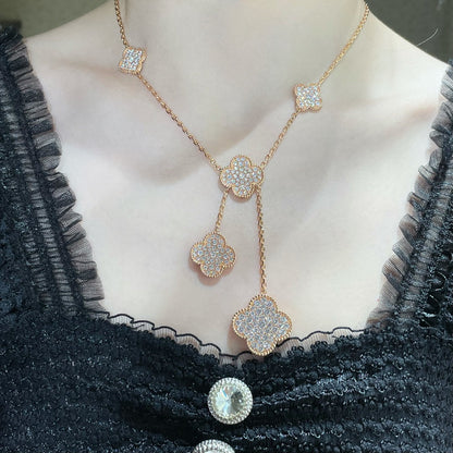 [Luxery]CLOVER 6 MOTIF DIAMOND PAVED NECKLACE