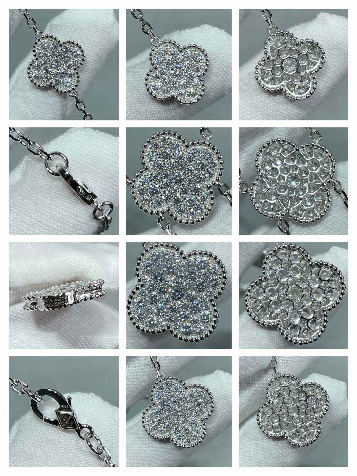 [Luxery]CLOVER 6 MOTIF DIAMOND PAVED NECKLACE