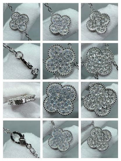 [Luxery]CLOVER 6 MOTIF DIAMOND PAVED NECKLACE