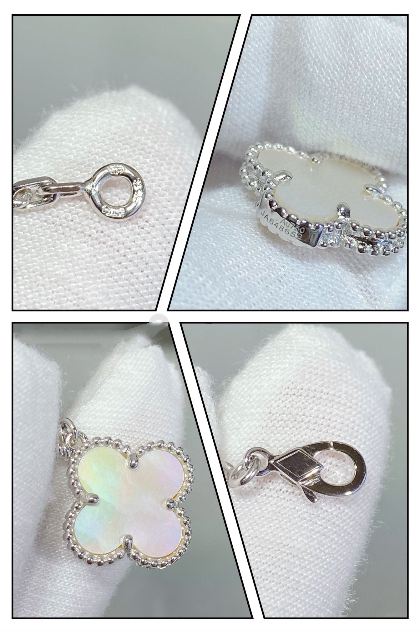 [Luxery]CLOVER 5 MOTIF WHITE MOP SILVER BRACELET