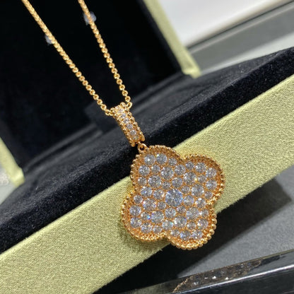 [Luxery]CLOVER 25MM LARGE PEDANT DIAMOND PAVED LONG NECKLACE