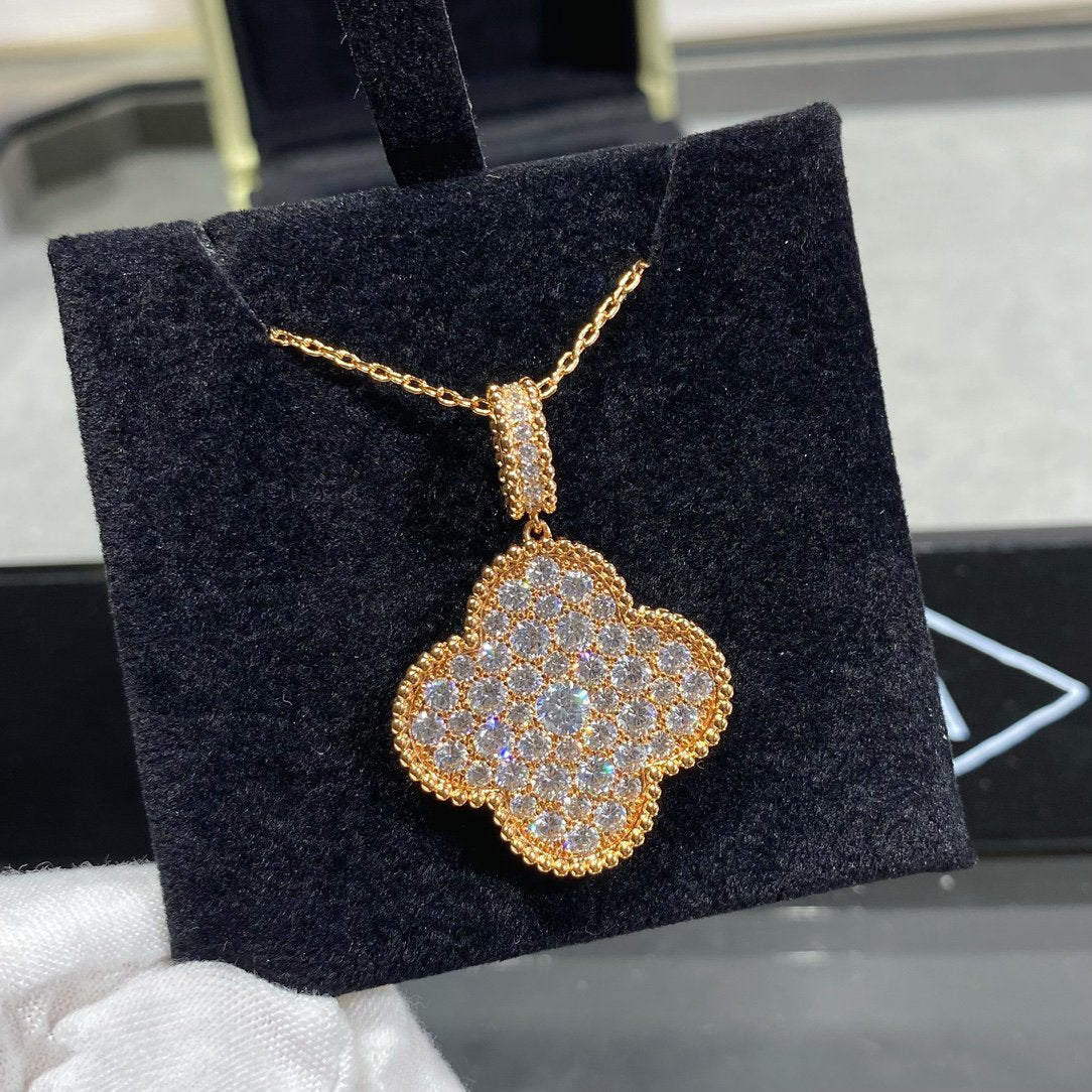 [Luxery]CLOVER 25MM LARGE PEDANT DIAMOND PAVED LONG NECKLACE