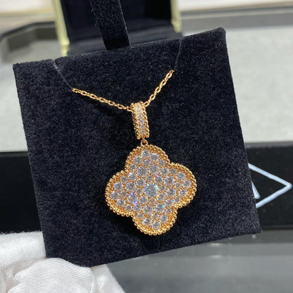 [Luxery]CLOVER 25MM LARGE PEDANT DIAMOND PAVED LONG NECKLACE