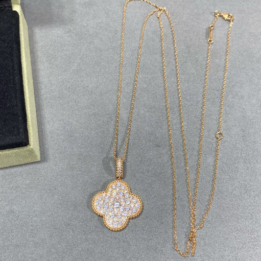 [Luxery]CLOVER 25MM LARGE PEDANT DIAMOND PAVED LONG NECKLACE